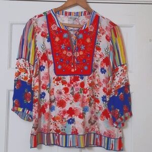 NWT JOHN MARK KEY WEST FLORAL MULTICOLOR BLOUSE SZ PM.